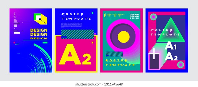 Abstract Geometric Collage Poster Design Template in Trendy vivid colors