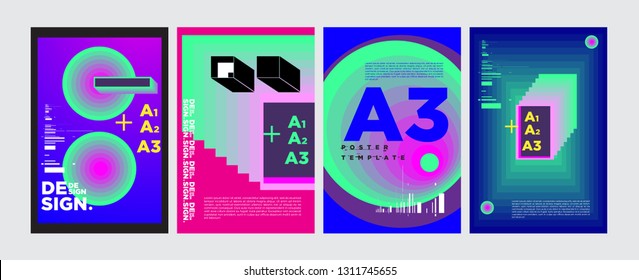 Abstract Geometric Collage Poster Design Template in Trendy vivid colors