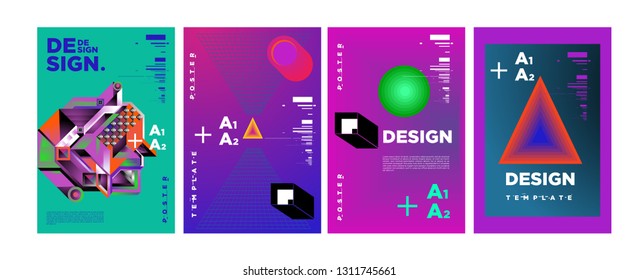 Abstract Geometric Collage Poster Design Template in Trendy vivid colors