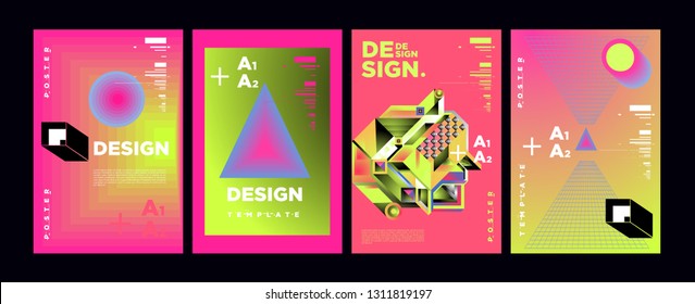 Abstract Geometric Collage Poster Design Template in Trendy vivid colors