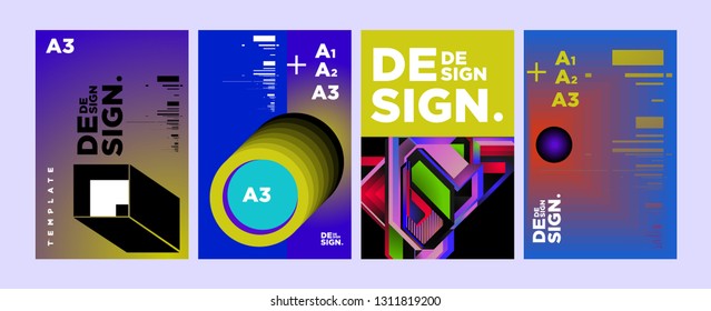 Abstract Geometric Collage Poster Design Template in Trendy vivid colors