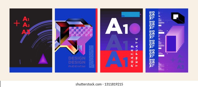 Abstract Geometric Collage Poster Design Template in Trendy vivid colors