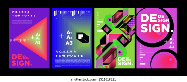 Abstract Geometric Collage Poster Design Template in Trendy vivid colors