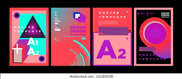 Abstract Geometric Collage Poster Design Template in Trendy vivid colors