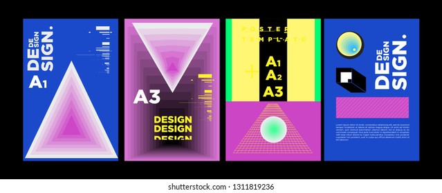 Abstract Geometric Collage Poster Design Template in Trendy vivid colors