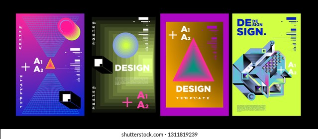 Abstract Geometric Collage Poster Design Template in Trendy vivid colors
