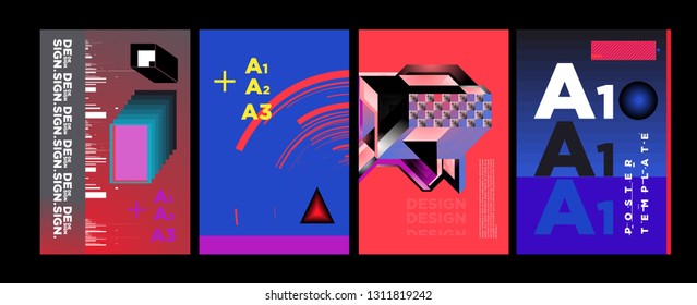 Abstract Geometric Collage Poster Design Template in Trendy vivid colors