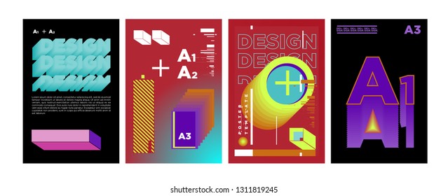 Abstract Geometric Collage Poster Design Template in Trendy vivid colors