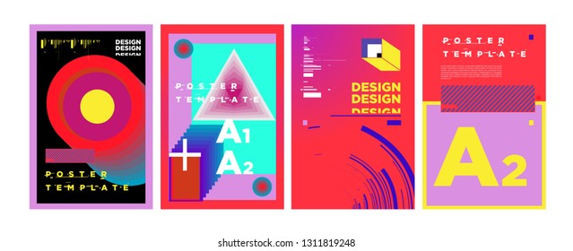 Abstract Geometric Collage Poster Design Template in Trendy vivid colors