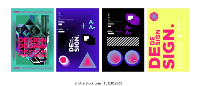 Abstract Geometric Collage Poster Design Template in Trendy vivid colors