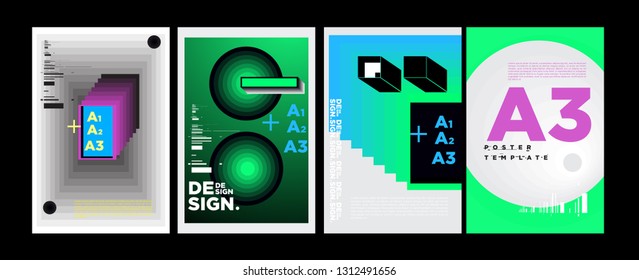 Abstract Geometric Collage Poster Design Template in Trendy vivid colors