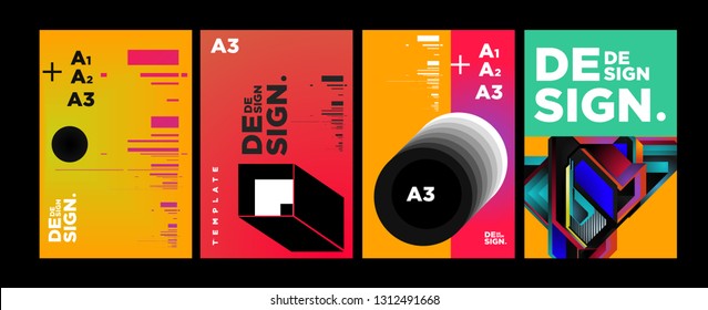 Abstract Geometric Collage Poster Design Template in Trendy vivid colors