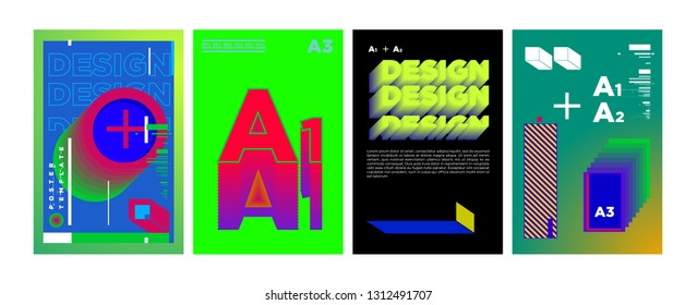 Abstract Geometric Collage Poster Design Template in Trendy vivid colors