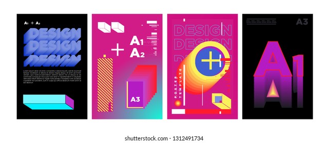 Abstract Geometric Collage Poster Design Template in Trendy vivid colors