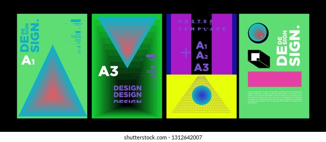 Abstract Geometric Collage Poster Design Template in Trendy vivid colors