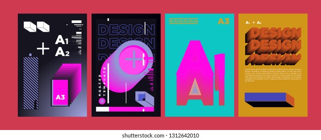 Abstract Geometric Collage Poster Design Template in Trendy vivid colors