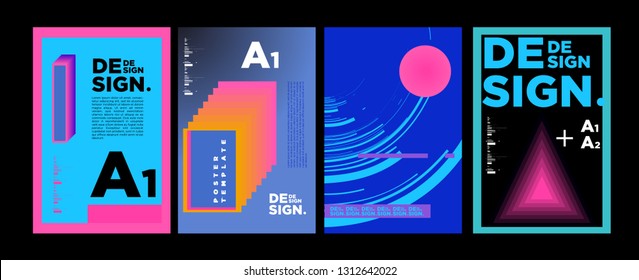 Abstract Geometric Collage Poster Design Template in Trendy vivid colors