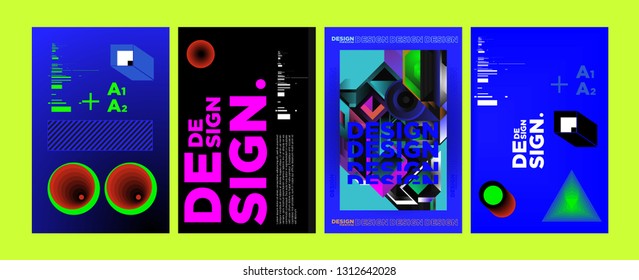Abstract Geometric Collage Poster Design Template in Trendy vivid colors