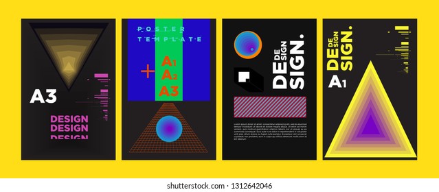 Abstract Geometric Collage Poster Design Template in Trendy vivid colors