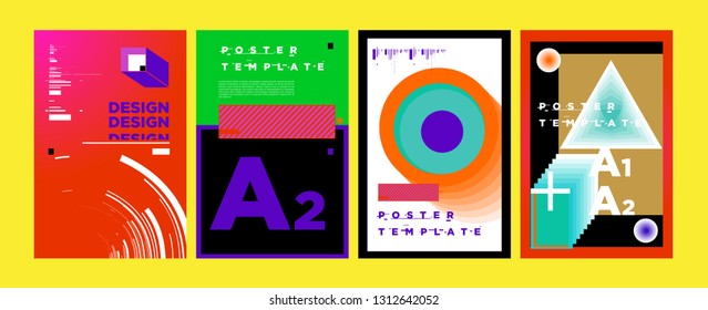 Abstract Geometric Collage Poster Design Template in Trendy vivid colors