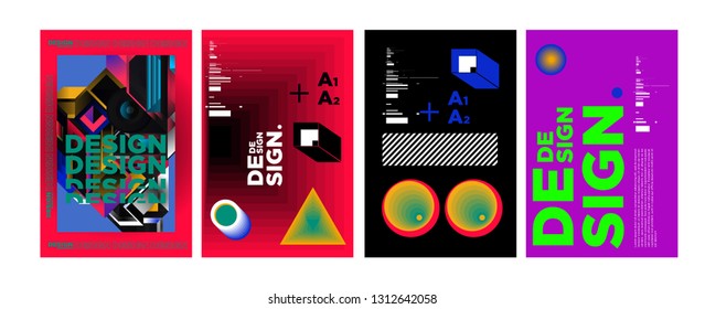 Abstract Geometric Collage Poster Design Template in Trendy vivid colors