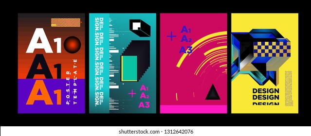 Abstract Geometric Collage Poster Design Template in Trendy vivid colors