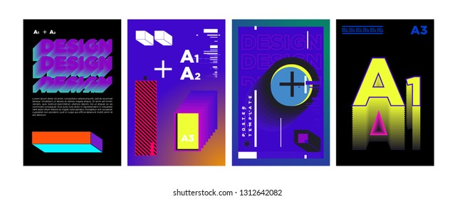Abstract Geometric Collage Poster Design Template in Trendy vivid colors