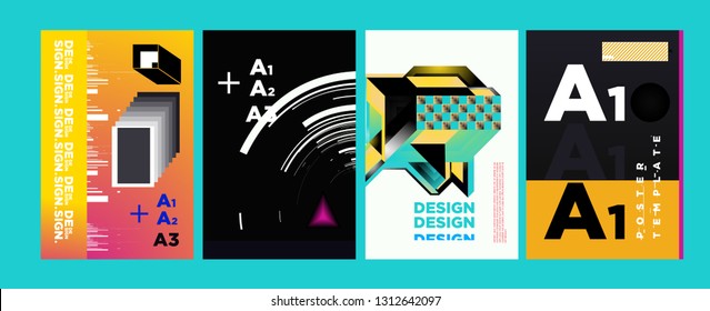 Abstract Geometric Collage Poster Design Template in Trendy vivid colors