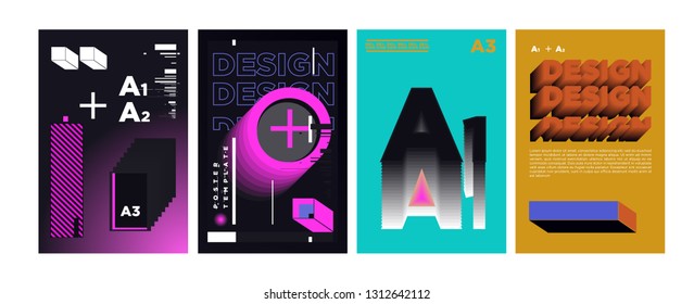 Abstract Geometric Collage Poster Design Template in Trendy vivid colors