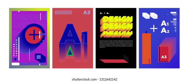Abstract Geometric Collage Poster Design Template in Trendy vivid colors