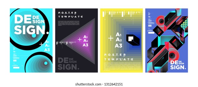Abstract Geometric Collage Poster Design Template in Trendy vivid colors