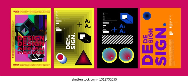 Abstract Geometric Collage Poster Design Template in Trendy vivid colors