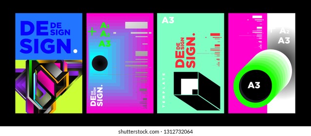 Abstract Geometric Collage Poster Design Template in Trendy vivid colors