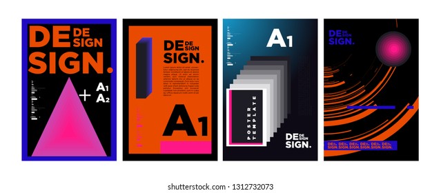 Abstract Geometric Collage Poster Design Template in Trendy vivid colors
