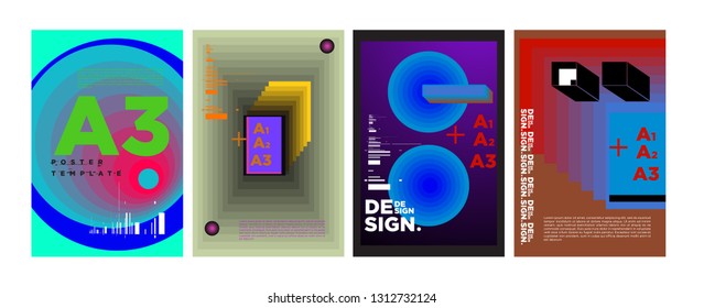Abstract Geometric Collage Poster Design Template in Trendy vivid colors