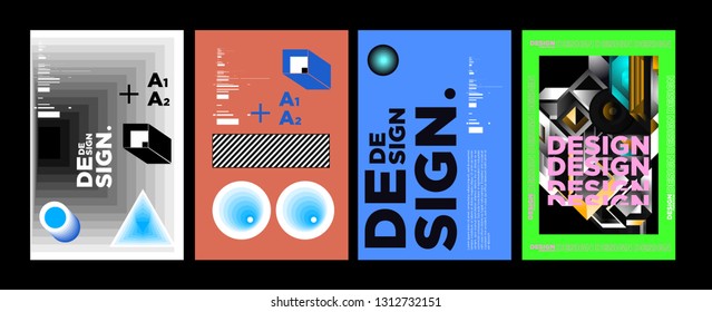 Abstract Geometric Collage Poster Design Template in Trendy vivid colors