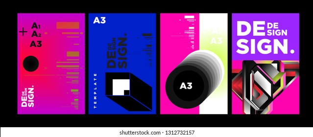 Abstract Geometric Collage Poster Design Template in Trendy vivid colors