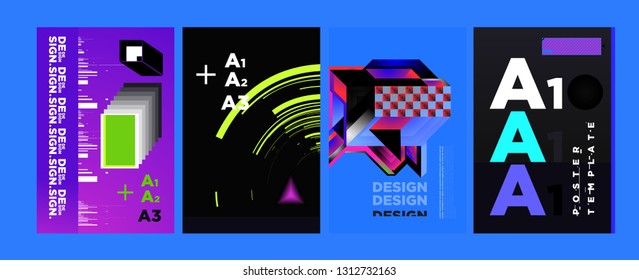 Abstract Geometric Collage Poster Design Template in Trendy vivid colors
