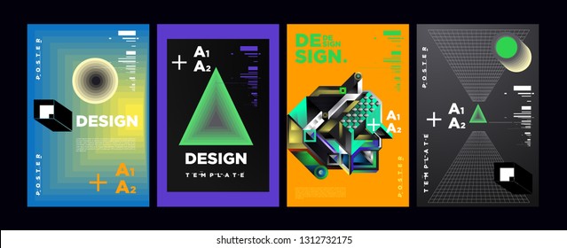 Abstract Geometric Collage Poster Design Template in Trendy vivid colors