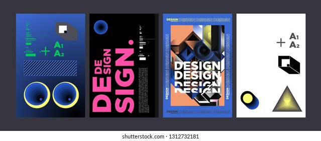 Abstract Geometric Collage Poster Design Template in Trendy vivid colors
