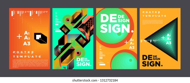 Abstract Geometric Collage Poster Design Template in Trendy vivid colors