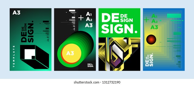 Abstract Geometric Collage Poster Design Template in Trendy vivid colors