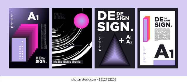Abstract Geometric Collage Poster Design Template in Trendy vivid colors