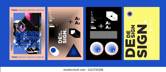 Abstract Geometric Collage Poster Design Template in Trendy vivid colors