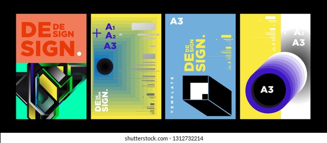 Abstract Geometric Collage Poster Design Template in Trendy vivid colors