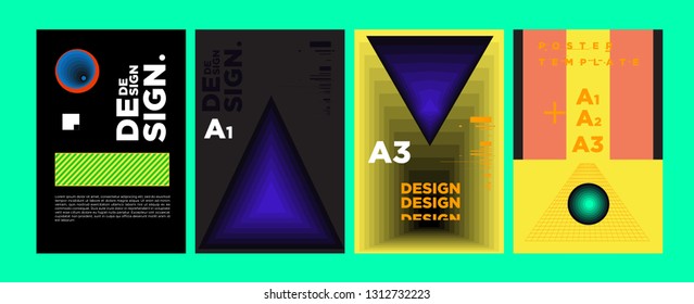 Abstract Geometric Collage Poster Design Template in Trendy vivid colors