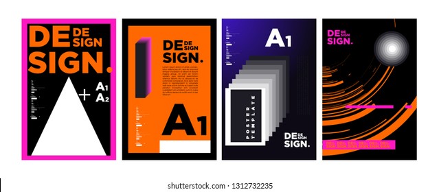 Abstract Geometric Collage Poster Design Template in Trendy vivid colors
