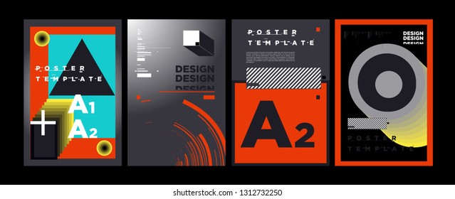 Abstract Geometric Collage Poster Design Template in Trendy vivid colors