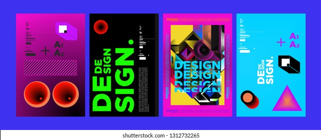 Abstract Geometric Collage Poster Design Template in Trendy vivid colors