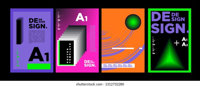 Abstract Geometric Collage Poster Design Template in Trendy vivid colors